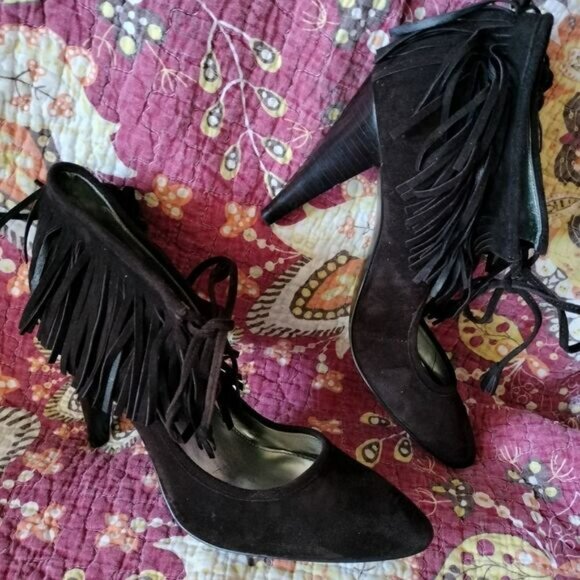 NWOT! Calvin Klein 'Pixy' Brown Suede Heels Size 7.5M - Picture 8 of 12